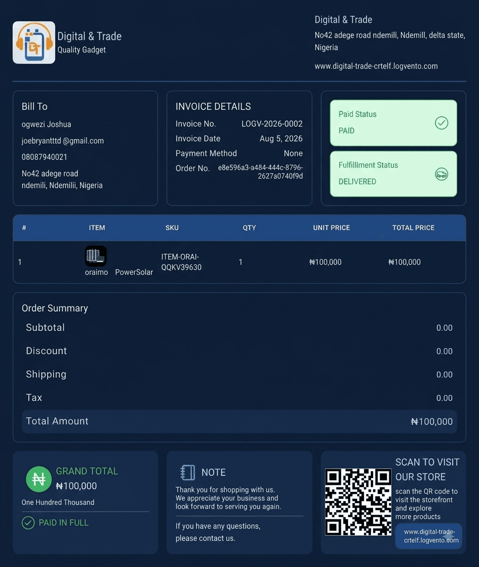 Logvento branded invoice